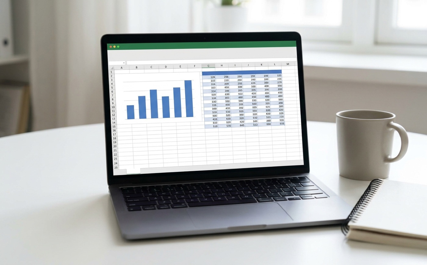 Laptop showing a spreadsheet with a simple chart of past draw data